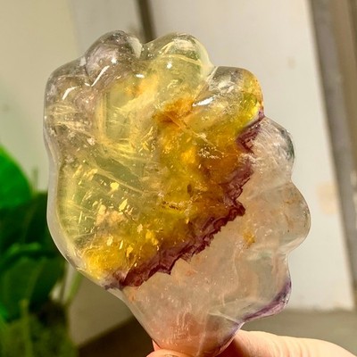 117G Natural Fluorite Quartz Carved Shell Bowl Crystal Spirit Therapy Gift