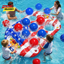 Pool Toys Games Set, Tic-Tac-Toe Inflatable Pool Toy with 10 Balls, American Fla