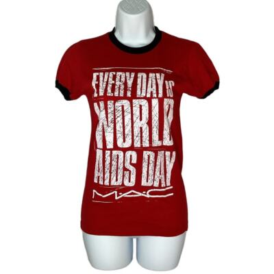 M.A.C. World AIDS Day Viva Glam Staff Red Ringer T-Shirt 2 or S