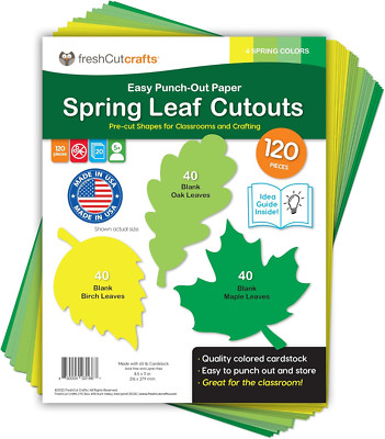 120 Pieces Spring Leaf Paper Cutouts with IDEA Guide, 2-Sided US Made Card Stock