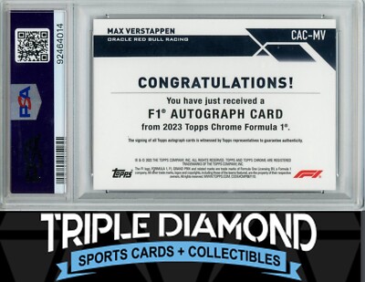 Max Verstappen 2023 Topps Chrome F1 Red Refractor Auto #5/5 PSA 9
