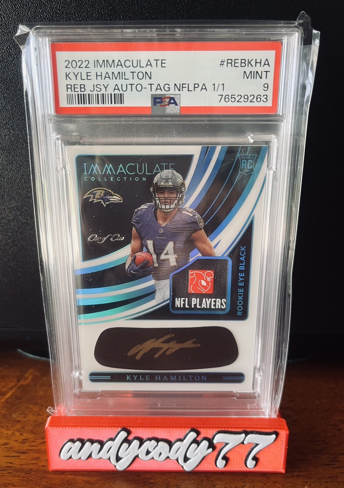Kyle Hamilton Panini Immaculate Collection Immaculate Rookie Eye Black Jersey Autographs #REBKHA Laundry Tag Nflpa Logo 1/1
