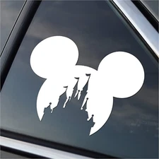 Princess Castle Mickey Mouse -  White Vinyl Decal, car window notebook laptop
