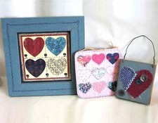 3 Valentine's Day HEARTS Decor Hanging Plaques  Framed Print w Glass FREE SH