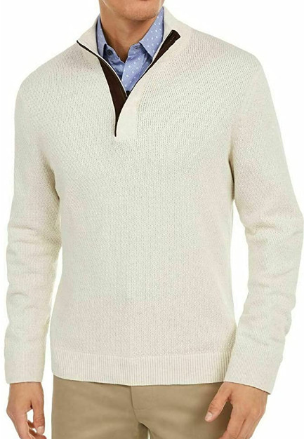 Мужской свитер Tasso Elba с застежкой-молнией 14 в рубчик вязаный пуловер бежевого цвета XXL 6790₽