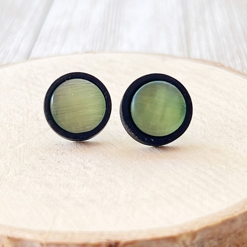 Natural Black Wood Green Glass Earrings Studs, Stainless Steel Earrings, Boho Ea - 第 4/11 張圖片