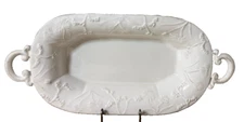 Blue Sky Clay White Oval Serving Dish With Floral Embossed Design 15.25 x 7 in
