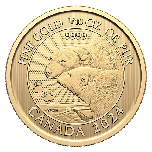 MAJESTIC POLAR BEARS 1st Strikes 2024 CANADA 1/10oz .9999 Pure 24k GOLD $5 Coin - Image 2 of 4