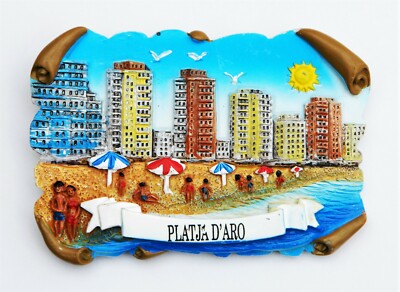 KÜHLSCHRANKMAGNET 3D SOUVENIR PLATJA D'ARO SPANIEN STRAND LADY IN ROT BIKINI HARZ