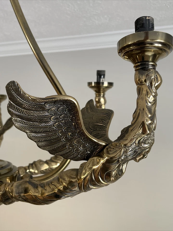 1960s Regency Style 6 Angels Brass Chandelier 26" Diameter - Image 2 of 4