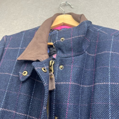 JOULES Field Coat Women UK 18 Navy Jacket Tweed Wool Country Plaid Tartan Check - 第 15/17 張圖片