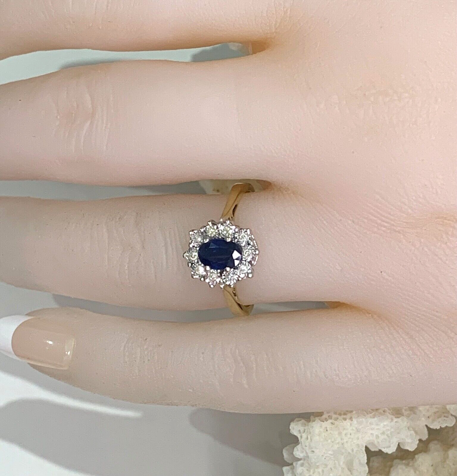 Sapphire Diamond Ring 9ct Solid Gold Real Diamond… - image 4