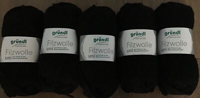 (kg/48 ) Filzwolle uni Gründl 5x50g Fb.03 schwarz strickfilzen Puschen