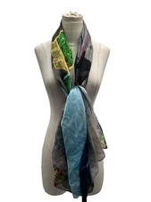 GOOD&CO Women's Silk Chiffon Multi Color Handprint SCARF Size 50" x 64"