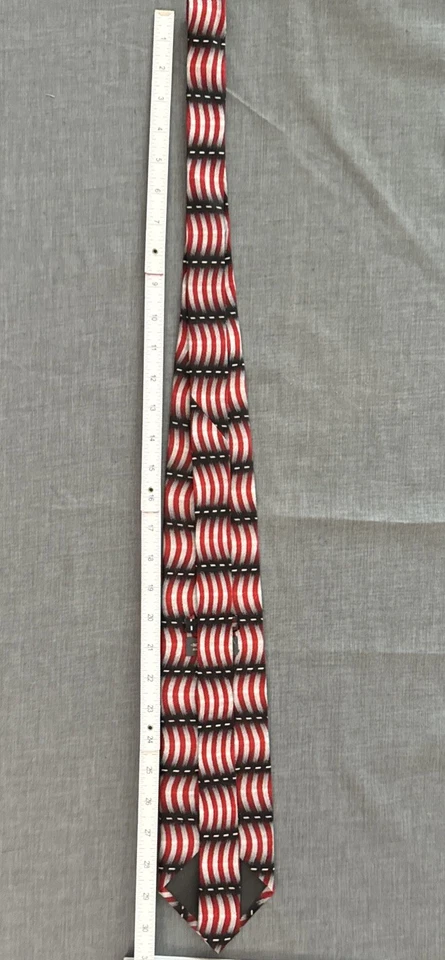 Corbata de cuello Alexander Lloyd XL roja y blanca con patrón ondulado para hombre Foto 4 de 4