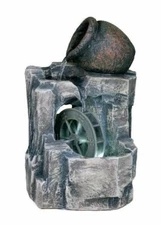 Jug Pot Water Mill Rock Tabletop Fountain Indoor Outdoor Decor w/ Pump LED Light