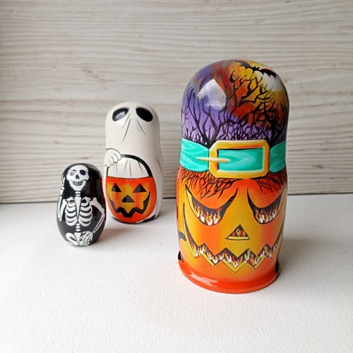 Halloween Nesting Dolls set of 3 hand-painted wooden dolls Halloween decorations - Picture 12 of 13
