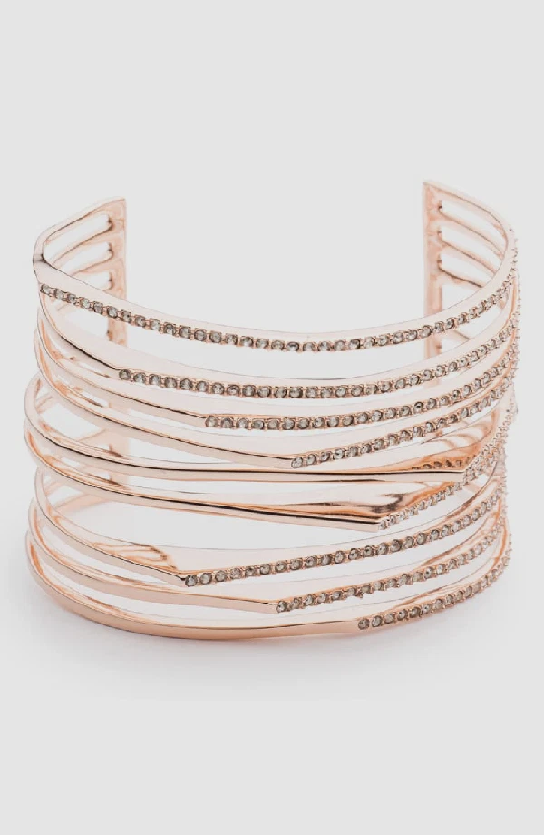 276 Alexis Bittar Women Pink 10K Rose Gold Plated Crystal Origami Cuff Bracelet