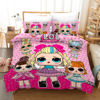 3D Puppe Handgezeichnet Cartoon Kinder Rosa Quilt Cover Set Bettwäsche Sets K...