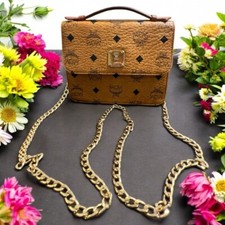 MCM Visetos Cognac Top Handle Crossbody Bag With Unbranded Chain