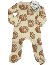 NWT Kate Quinn 3-6 Month Boys Girls Harvest Pumpkin Zip Organic Footed Romper