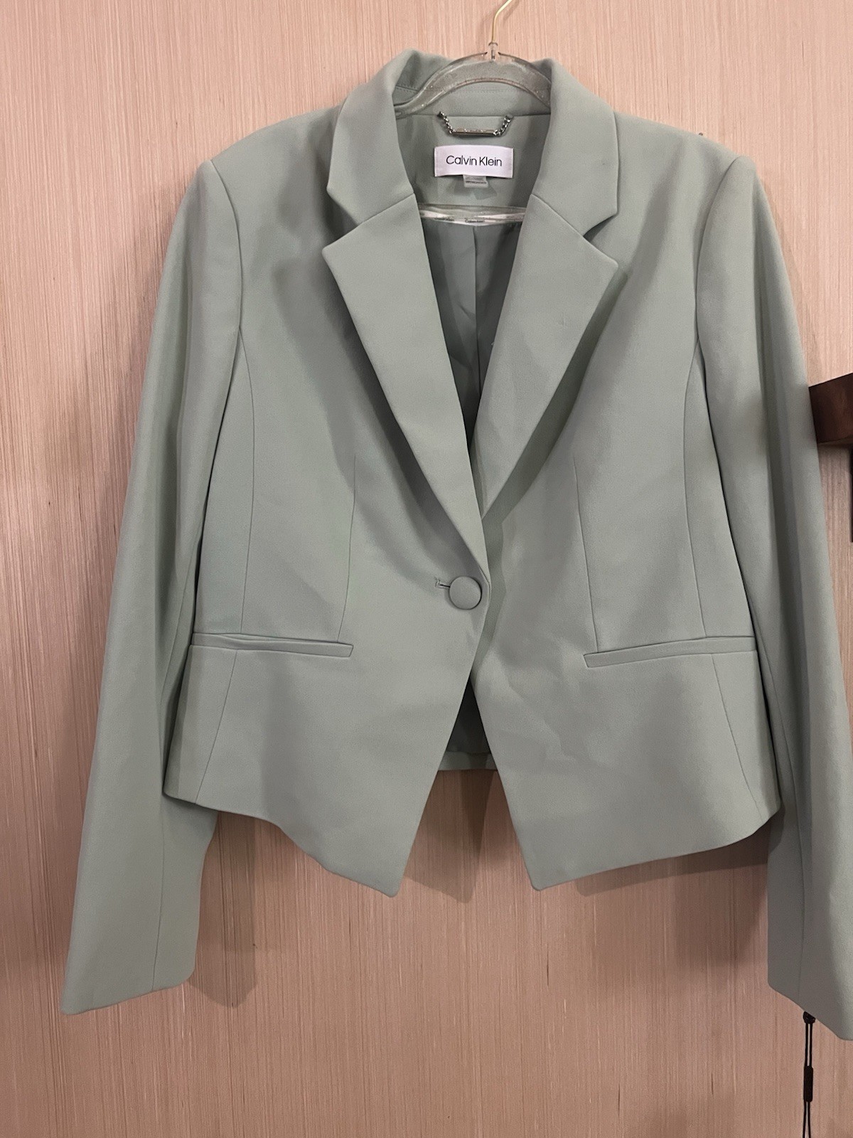 Calvin Klein Women’s Pant Suit NWT Size 14p - Sage Green One Button Blazer image 6