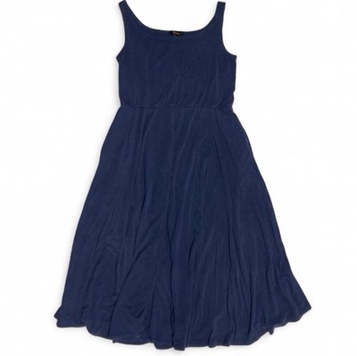 Quince Tencel Jersey Fit & Flare Dress Navy Women s Large Swing Skirt Pockets