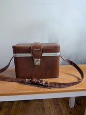 Vintage Brown Leather Hard Camera Case w/ Shoulder Strap