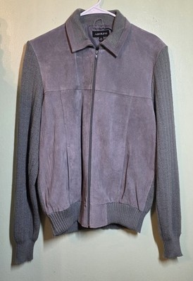 VTG Adolfo Leather Jacket Knit Sleeves & Back Men's Siz M Full Zip Grandpa Retro