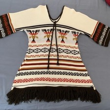 Dress Womens Small Multicolor Southwestern Fringe Knit Sweater A-Line Mini