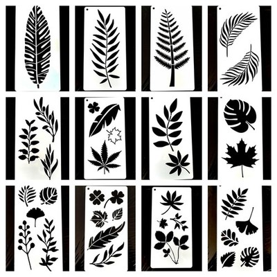 12 PCS Leaf Plant Stencils Kit for Wood Carving Drawing Engraving Crafts