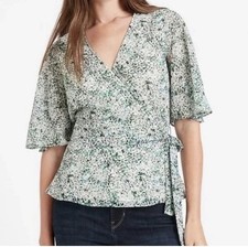 Banana Republic Women  s Blouse Tie Wrap Satin Top Floral Sz L NWT 75