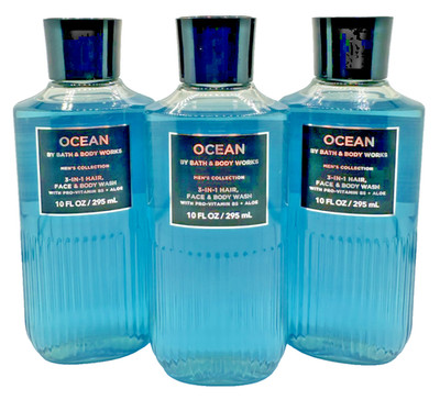 NEW Bath & Body Works Lot of 3 Ocean 3-In-1 Hair Face Body Wash Shower 10 oz