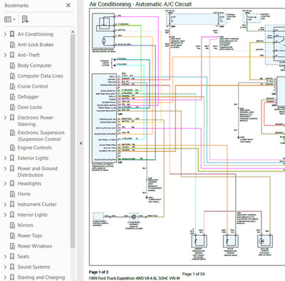 Ford Expedition 1999 Color Wiring Diagram Schematic V8 4.6L 4WD pdf