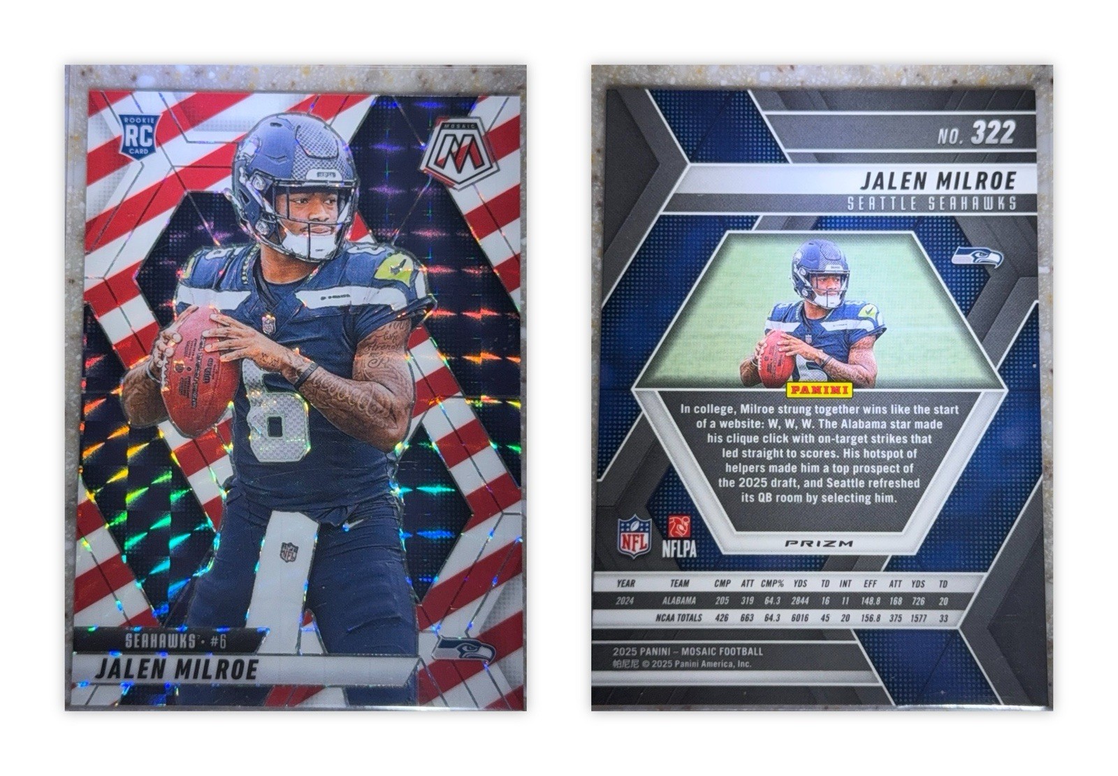 2025 Panini Football Red and White Stripe Mosaic Prizm Jalen Milroe #322 RC