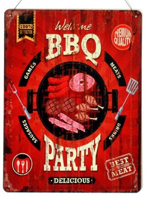 Blechschild Welcome BBQ Party Delicious 25 x 33 Games Meats Drinks Sausages Deko