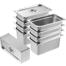 8 Pack 6" Deep Hotel Pans Steam Table Pan Stainless Steel 1/3 Size with Lid