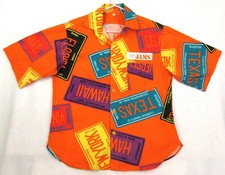 VTG Original JAMS SURF LINE Bold Orange License Plates Hawaiian Shirt M