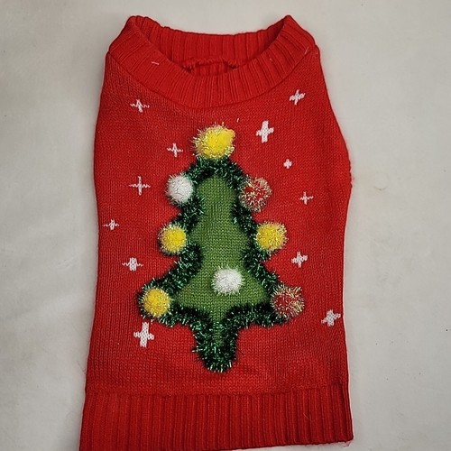 Unbranded Dog Sweater Size Small Christmas Tree Snow Flakes w/Glitter Accent