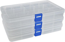 Plastic Organizer Storage Box, Adjustable Divider 15 Grids, 3 Pack
