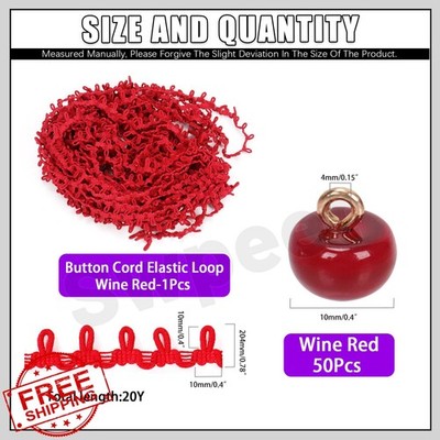 Swpeet Wine Red Braid Trim 20yd w/ Elastic Button Loop and 50 Pearl Buttons