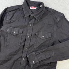 Wrangler Shirt Mens Medium Black Denim Pearl Snap Western Cowboy Rodeo Pocket