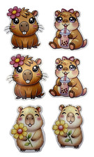 Capybara With a Flower 6 Pack Waterproof Vinyl Car Decal Laptop Phone Sticker