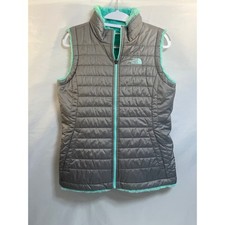 The North Face Reversible Puffer Vest Grey Mint Green Fleece Girls L/Xl Womens S