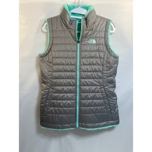 The North Face Reversible Puffer Vest Grey Mint Green Fleece Girls L/Xl Womens S