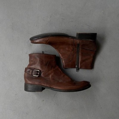 Frye Brown Leather Side Zip Harness Ankle Boots Women's 10