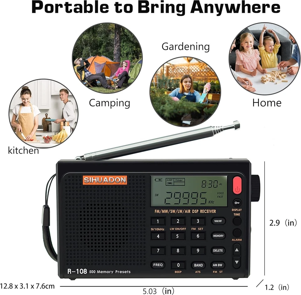 Portable Shortwave Radio AM FM SW LW Airband DSP Battery USB Headphone - Image 4 of 4