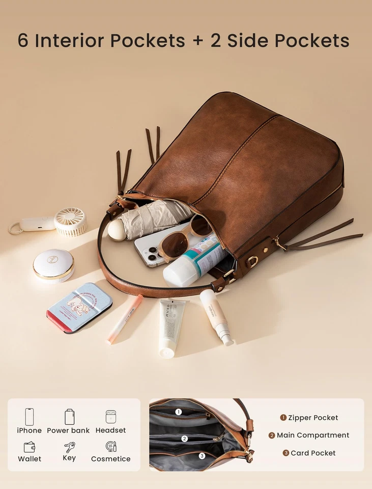 Bolsos de mano para mujer grandes de diseñador para damas Hobo bolso cubo cartera imitación cuero Foto 4 de 4