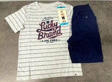 Boys Size 5 Adorable Lucky Brand 2-Piece Short Set Summer Outfit Gray  Blue