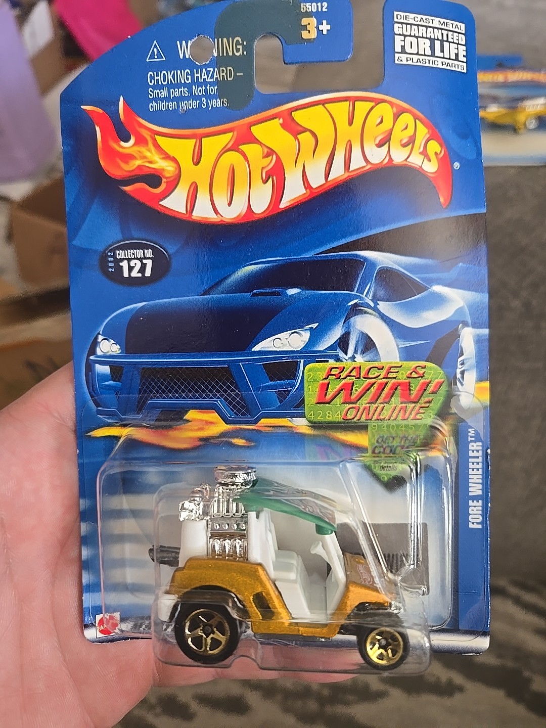 2002 Hot Wheels #127 "Fore Wheeler" Bent Card Gold Variant 